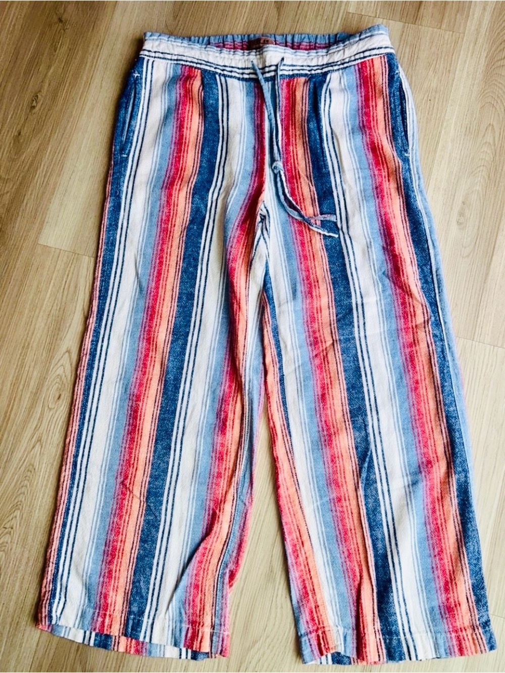 Per se Ombre Striped Linen Lounge Pant S Casual Elastic Pull On Drawstring Relax